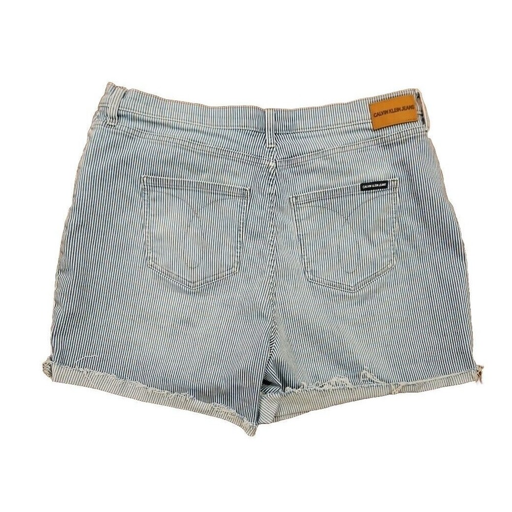 Calvin Klein Shorts Womens Sz. 16 Roll Cuff Denim Shorts Bermuda Railroad Stripe